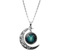 UBBVPKY Collier Avec Pendentif Douze Constellations Pour Homme Et Femme Chaîne De Pull Tendance Avec Lune Creuse Bijou Signe Astrologique Cadeau D'Anniversaire Collier Astrologique Ari