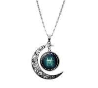 UBBVPKY Collier Avec Pendentif Douze Constellations Pour Homme Et Femme Chaîne De Pull Tendance Avec Lune Creuse Bijou Signe Astrologique Cadeau D'Anniversaire Poisson