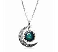 UBBVPKY Collier Avec Pendentif Douze Constellations Pour Homme Et Femme Chaîne De Pull Tendance Avec Lune Creuse Bijou Signe Astrologique Cadeau D'Anniversaire Balance