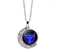 UBBVPKY Collier Avec Pendentif Douze Constellations Pour Homme Et Femme Chaîne De Pull Tendance Double Face Rotative Avec Lune Bijou D'Anniversaire Collier Astrologique Cadeau Pour Couple Taureau