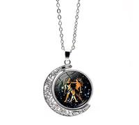 UBBVPKY Collier Avec Pendentif Zodiaque Pour Homme Double Face Rotatif Lune 12 Constellations Horoscope Délicat Pour Femme Et Fille Bijoux D'Anniversaire Cadeau Pour Couple Gémeaux