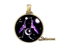 UBBVPKY Collier Constellation 12 Signes Du Zodiaque Pendentif Rond Collier Horoscope Constellations Astrologie Clavicule Chaîne Bijoux Anniversaire Cadeaux Pour Femmes Hommes Unisexe Gémeaux