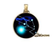 UBBVPKY Collier Constellation 12 Signes Du Zodiaque Pendentif Rond Collier Horoscope Constellations Astrologie Clavicule Chaîne Bijoux Anniversaire Cadeaux Pour Femmes Hommes Unisexe Taureau