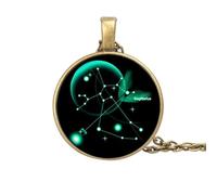 UBBVPKY Collier Constellation 12 Signes Du Zodiaque Pendentif Rond Collier Horoscope Constellations Astrologie Clavicule Chaîne Bijoux Anniversaire Cadeaux Pour Femmes Hommes Unisexe Sagittaire