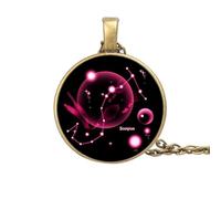 UBBVPKY Collier Constellation 12 Signes Du Zodiaque Pendentif Rond Collier Horoscope Constellations Astrologie Clavicule Chaîne Bijoux Anniversaire Cadeaux Pour Femmes Hommes Unisexe Scorpion