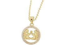 UBBVPKY Collier Constellation 12 Signes Du Zodiaque Pendentif Rond Horoscope Avec Diamant Constellations Astrologie Clavicule Chaîne Bijoux Anniversaire Cadeaux Pour Femmes Gémeaux