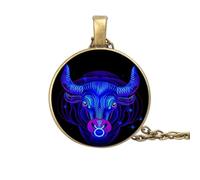 UBBVPKY Collier Constellation 12 Signes Du Zodiaque Vintage Pendentif Rond Collier Horoscope Constellations Astrologie Clavicule Chaîne Bijoux Anniversaire Cadeaux Pour Femmes Hommes Unisexe Taureau