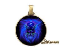 UBBVPKY Collier Constellation 12 Signes Du Zodiaque Vintage Pendentif Rond Collier Horoscope Constellations Astrologie Clavicule Chaîne Bijoux Anniversaire Cadeaux Pour Femmes Hommes Unisexe Lion
