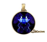UBBVPKY Collier Constellation 12 Signes Du Zodiaque Vintage Pendentif Rond Collier Horoscope Constellations Astrologie Clavicule Chaîne Bijoux Anniversaire Cadeaux Pour Femmes Hommes Unisexe Gémeaux