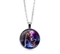 UBBVPKY Collier Constellation Lumineuse Femme Homme 12 Signes Du Zodiaque Pendentif Rond Lumineux Chaîne Pull Horoscope Astrologie Colliers Cadeaux Pour Unisexe Verseau