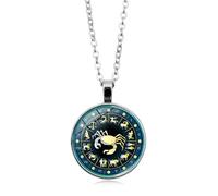 UBBVPKY Collier Constellation Lumineux Femme Homme 12 Signes Du Zodiaque Pendentif Rond Lumineux Chaîne Pull Horoscope Astrologie Colliers Cadeaux Pour Couple Unisexe Cancer