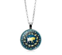 UBBVPKY Collier Constellation Lumineux Femme Homme 12 Signes Du Zodiaque Pendentif Rond Lumineux Chaîne Pull Horoscope Astrologie Colliers Cadeaux Pour Couple Unisexe Taureau