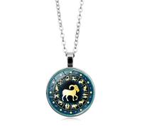 UBBVPKY Collier Constellation Lumineux Femme Homme 12 Signes Du Zodiaque Pendentif Rond Lumineux Chaîne Pull Horoscope Astrologie Colliers Cadeaux Pour Couple Unisexe Capricorne