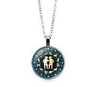 UBBVPKY Collier Constellation Lumineux Femme Homme 12 Signes Du Zodiaque Pendentif Rond Lumineux Chaîne Pull Horoscope Astrologie Colliers Cadeaux Pour Couple Unisexe Gémeaux