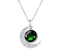 UBBVPKY Collier Constellation Lumineux Pendentif Signe Astrologique Croissant De Lune Creux Brille Dans Le Noir Avec Chaîne Réglable Bijoux Astrologiques Homme Femme Cadeau Ari