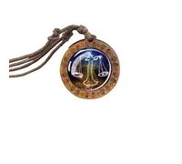UBBVPKY Collier Constellation Phosphorescent Pour Femme Pendentif Rond En Bois Signe Du Zodiaque Astrologie Horoscope Bijoux Cadeau Pour Femme Et Homme Anniversaire Balance