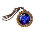 UBBVPKY Collier Constellation Pour Femme Pendentif Rond En Bois Signe Du Zodiaque Colliers Astrologie Horoscope Constellation Bijoux Cadeau Pour Femme Homme Anniversaire Taureau
