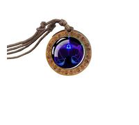 UBBVPKY Collier Constellation Pour Femme Pendentif Rond En Bois Signe Du Zodiaque Colliers Astrologie Horoscope Constellation Bijoux Cadeau Pour Femme Homme Anniversaire Balance