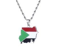 UBBVPKY Collier Pendentif Carte Du Soudan Tendance - Collier Pendentif Brillant Collier D'Amitié Populaire Bijoux Pour Patriotes Cadeaux Pour Meilleurs Amis Blanc 50 Cm
