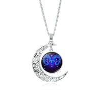 UBBVPKY Collier Pendentif Douze Constellations Pour Hommes Et Femmes Mode Lune Creuse Bijoux Signe Astrologique Collier Astrologie D'Anniversaire Cadeau Ari