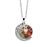 UBBVPKY Collier Pendentif Lumineux Du Zodiaque Lune Rotative Double Face 12 Constellations Colliers Délicats Et Lumineux Pour Hommes Et Femmes Bijoux D'Anniversaire Cadeau Pour Couple Taureau