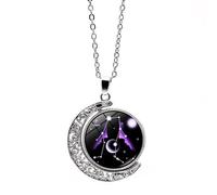 UBBVPKY Collier Phosphorescent Avec Pendentif Lune Rotative Et 12 Constellations Pour Homme Et Femme Signe Astrologique Horoscope Signe Du Zodiaque Gémeaux