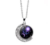 UBBVPKY Collier Phosphorescent Avec Pendentif Lune Rotative Et 12 Constellations Pour Homme Et Femme Signe Astrologique Horoscope Signe Du Zodiaque Balance