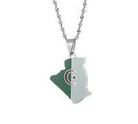 UBBVPKY Collier Tendance Avec Carte De L'Algérie Pour Homme Et Femme Pendentif Rétro Ethnique Drapeau Alphabet Chaîne De Clavicule Bijoux Hip-Hop Cadeau De Fête Blanc 60 Cm