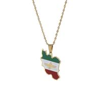UBBVPKY Collier Tendance Avec Carte De L'Iran Pour Homme Et Femme Pendentif Rétro Ethnique Drapeau Alphabet Chaîne De Clavicule Bijoux Hip-Hop Classiques Cadeau De Fête Jaune 50 Cm