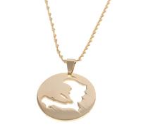 UBBVPKY Collier Tendance Avec Carte D'Haïti Pour Homme Et Femme Pendentif Rétro Ethnique Drapeau Alphabet Chaîne De Clavicule Bijoux Hip-Hop Classiques Cadeau De Fête Jaune 50 Cm