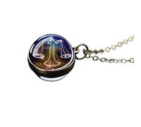 UBBVPKY Collier Tendance Avec Pendentif Constellation Lumineux Boule De Cristal Phosphorescente Signe Astrologique Chaîne Réglable Bijou Astrologique Pour Homme Et Femme Signe Balance