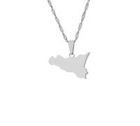 UBBVPKY Colliers Avec Pendentif Carte De La Sicile Et De L'Italie Breloques Pour Femmes Et Hommes Style Hip-Hop Géométrique Fantaisie Chic Ras Du Cou Chaîne De Clavicule Cadeau Pour Couple