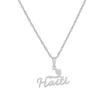 UBBVPKY Colliers Avec Pendentif Carte D'Haïti Pour Femmes Et Hommes Bijoux Minimalistes Cadeau Pour Filles Et Garçons Bijoux Hip-Hop Collier Couple De Lettres Géométriques Brillantes