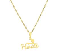 UBBVPKY Colliers Avec Pendentif Carte D'Haïti Pour Femmes Et Hommes Bijoux Minimalistes Cadeau Pour Filles Et Garçons Bijoux Hip-Hop Collier Couple De Lettres Géométriques Brillantes