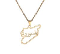 UBBVPKY Colliers Tendance Avec Pendentif Carte De La Syrie Pour Femmes Et Hommes - Collier Unisexe Avec Pendentif Géométrique De Style Ethnique Bijoux Cadeaux Jaune 50 Cm