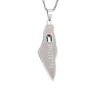 UBBVPKY Colliers Tendance Avec Pendentif Carte Palestine Israël Pour Femmes Et Hommes - Collier Unisexe Avec Pendentif Géométrique De Style Ethnique Bijoux Cadeaux Blanc-B 50 Cm