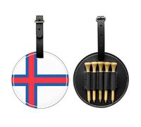 UBBVPKY Ensemble De Pochettes pour Tees De Golf en Cuir PU avec Imprimés Amusants du Drapeau des Îles Féroé Et 5 Tees en Bois pour Les Golfeurs Leur Mari Leur Petit Ami Ou Leur Père