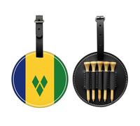 UBBVPKY Ensemble Porte-Tees De Golf en Cuir PU - Porte-Tees pour Sacs De Golf avec 5 Tees en Bois Porte-Tees De Balle Imprimé du Drapeau De Saint-Vincent-Et-Les-Grenadines