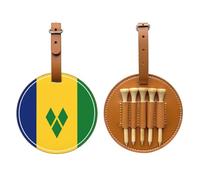 UBBVPKY Ensemble Porte-Tees De Golf en Cuir PU - Porte-Tees pour Sacs De Golf avec 5 Tees en Bois Porte-Tees De Balle Imprimé du Drapeau De Saint-Vincent-Et-Les-Grenadines