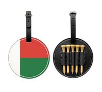 UBBVPKY Ensemble Porte-Tees De Golf Pochette Ronde en Cuir PU Imprimée du Drapeau De La République De Madagascar avec 5 Tees en Bois Accessoire De Golf Idéal pour Les Golfeurs