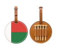 UBBVPKY Ensemble Porte-Tees De Golf Pochette Ronde en Cuir PU Imprimée du Drapeau De La République De Madagascar avec 5 Tees en Bois Accessoire De Golf Idéal pour Les Golfeurs