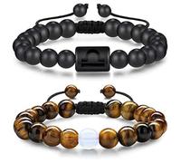 UBBVPKY Lot De 2 Bracelets Spirituels Avec Signes Du Zodiaque Perles Faites À La Main Réglables 12 Constellations 8 Mm En Pierre Naturelle Œil De Tigre Bijoux Cadeaux Pour Femmes Et Hommes Balance