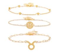 UBBVPKY Lot De 3 Bracelets Pour Femme Avec 12 Constellations Du Zodiaque, Bracelet Ajustable À Maillons, Horoscope, Astrologie, Amitié, Taureau