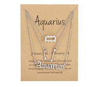 UBBVPKY Lot De 3 Colliers Avec Pendentif Constellations 12 Signes Du Zodiaque Chaîne Horoscope Avec Pendentif Diamant Bijoux Astrologique Cadeaux Pour Femmes Et Hommes Verseau