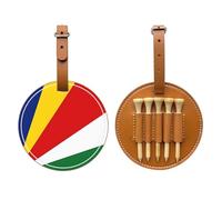 UBBVPKY Porte-Tees De Golf Accessoire De Golf Créatif Aux Couleurs du Drapeau des Seychelles avec 5 Tees en Bois pour Golfeurs Et Golfeuses Se Fixant À Une Ceinture Ou Un Sac À Dos en Cuir