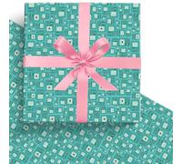 UBBY Adventure Time Lot de 5 feuilles de papier kraft - 51 x 75 cm - Papier cadeau d'anniversaire pour enfants - Papier cadeau pour fête d'anniversaire, décoration festive (bleu sarcelle)