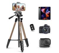 UBeesize Trépied pour appareil photo, 163 cm, portable, avec télécommande et support de téléphone, trépied photo en aluminium pour enregistrement vidéo, streaming en direct, compatible avec téléphone