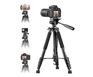 UBeesize Trépied pour appareil photo de 188 cm avec support de téléphone portable et télécommande, trépied avec poche portable pour téléphone et appareil photo, trépied compatible avec appareils photo