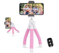 UBeesize Trépied pour téléphone Portable - Antidérapant - Léger - Mini trépied avec télécommande Bluetooth - pour Voyage, Camping, Selfie - Rose