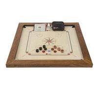 Uber Games Carrom Championnat en palissandre. 16mm d'épaisseur surface de contreplaqué de bouleau de jeu poli. Poids 24 kg - Taille totale 89cm x 89cm et la surface de jeu 74cm x 74cm. Comprend des pi
